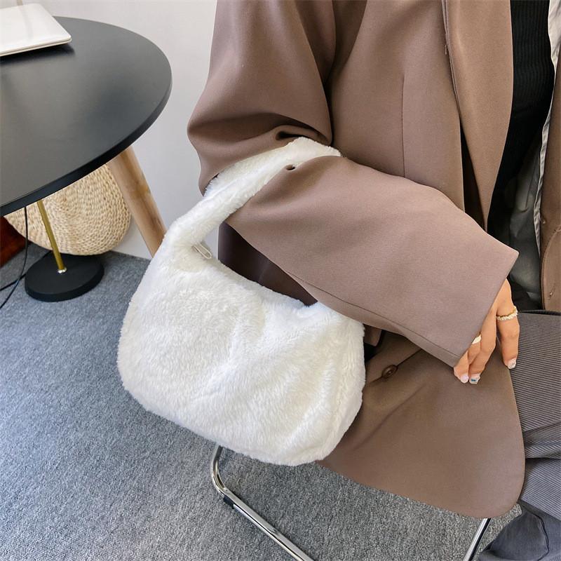 Stylish And Chic Women's Black White Pink Khaki Plush Shoulder Bag For Fall Season