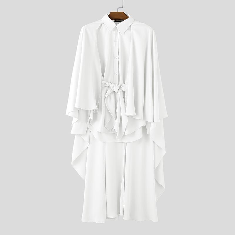 

INCERUN Мужские рубашки с лацканами, имитацией двух частей, оборками и бандажом, длинная шаль S белый