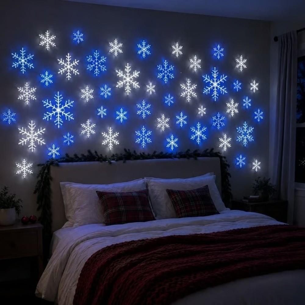 12Pcs White Snowflake Led Snowflake Wall Lights Xmas Wall Hanging Lights  Window Display