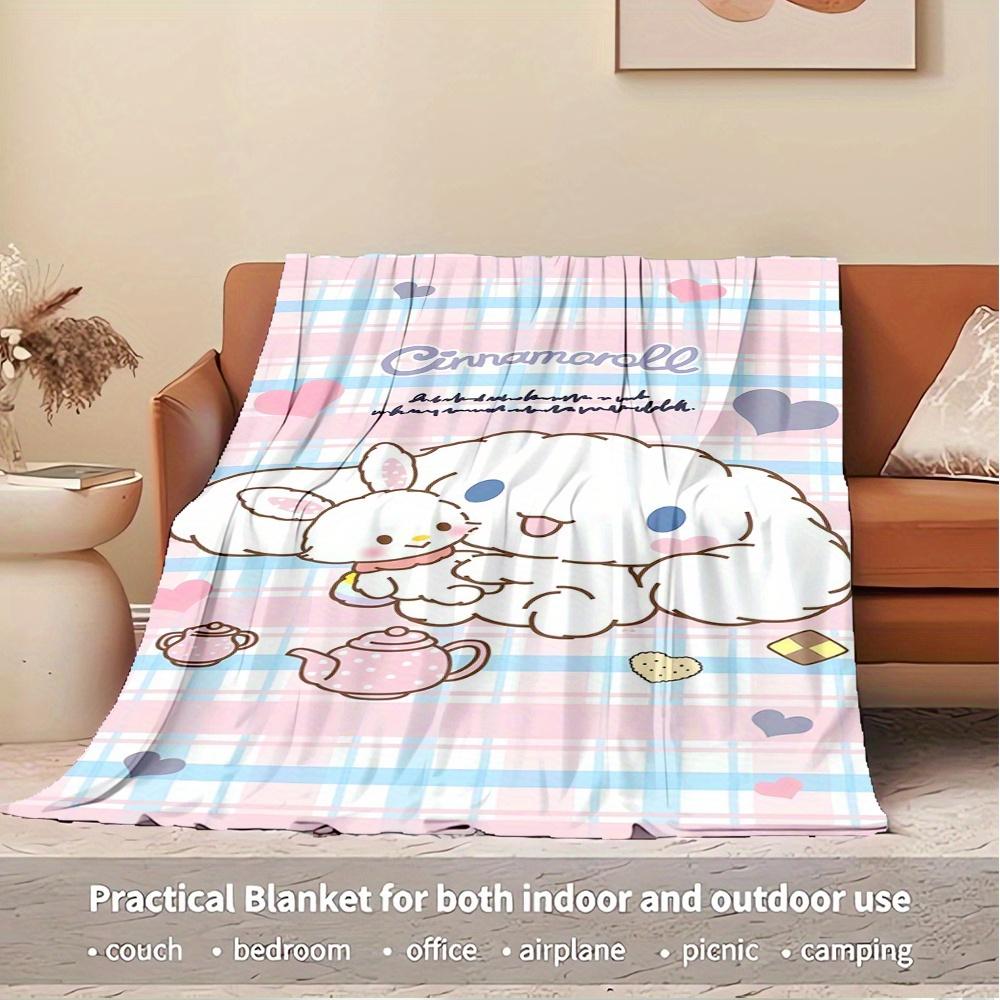 1pc Cinnamoroll, Cute, PlaidDigital Print Flannel Throw Blanket, Super Soft Plush Fleece Bedspread, Multipurpose All-Season Hypoallergenic C
