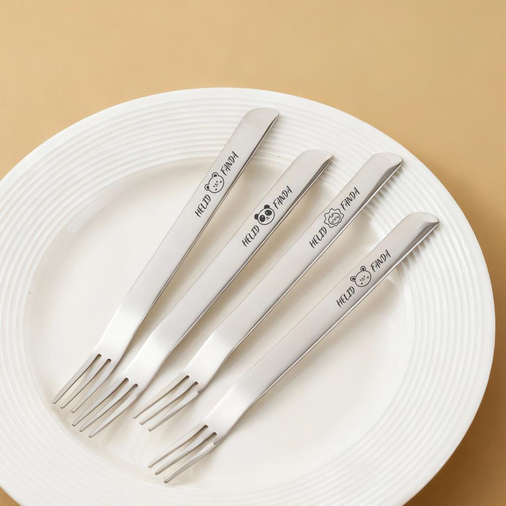 2/4PCS Durable 316 Stainless Steel Fruit Forks Cute Long Handle Dinner Forks 2-In-1 Dual-Purpose Forks Spoon Kitchen Tableware
