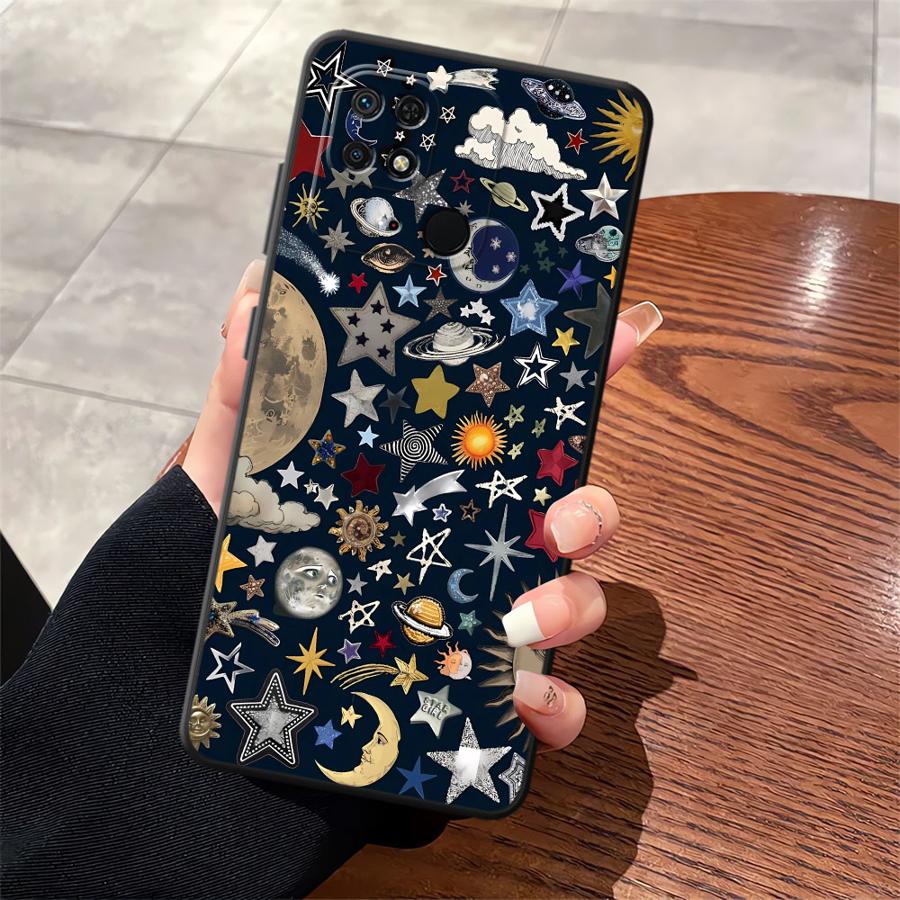 Star Moon Pattern Case for Xiaomi Redmi 9 10 12C A1 A2 Plus A4 13C A3 K40 K80 Pro 14C A5 Black Soft Phone Cover