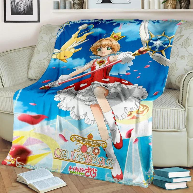 Sakura 3D Cute Card Captor Anime Cartoon Blanket,Soft Throw Blanket for Home Bedroom Bed Sofa Picnic Office Cover Blanket Kids
