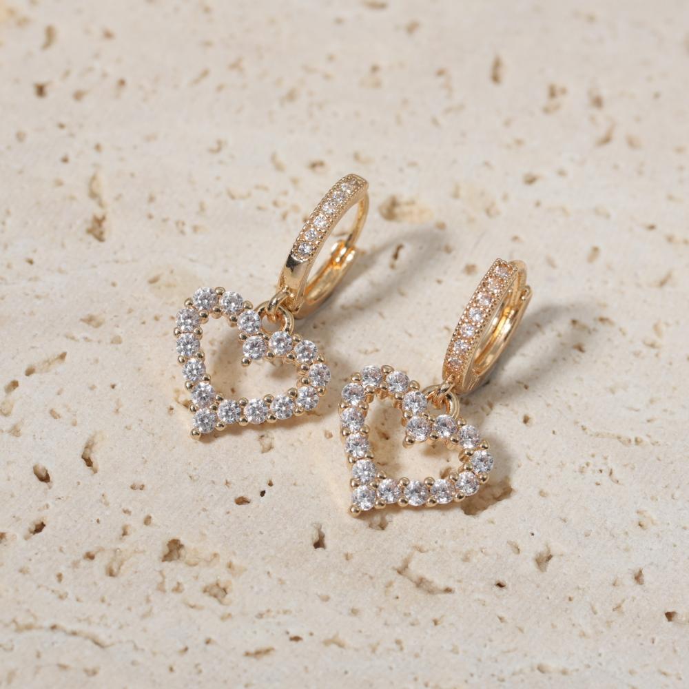 1 Pair Luxury Colorful Heart Shape Zirconia Dangle  Earrings for Women Golden Earring Jewelry Party Accessories