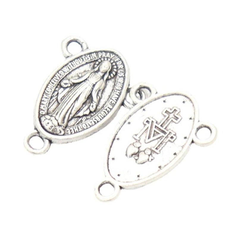 10pcs Antique Oval Shaped Medal Charm Virgin Mary Medal Pendant Alloy Catholic Charm Ornaments Jewelry Making Supplies