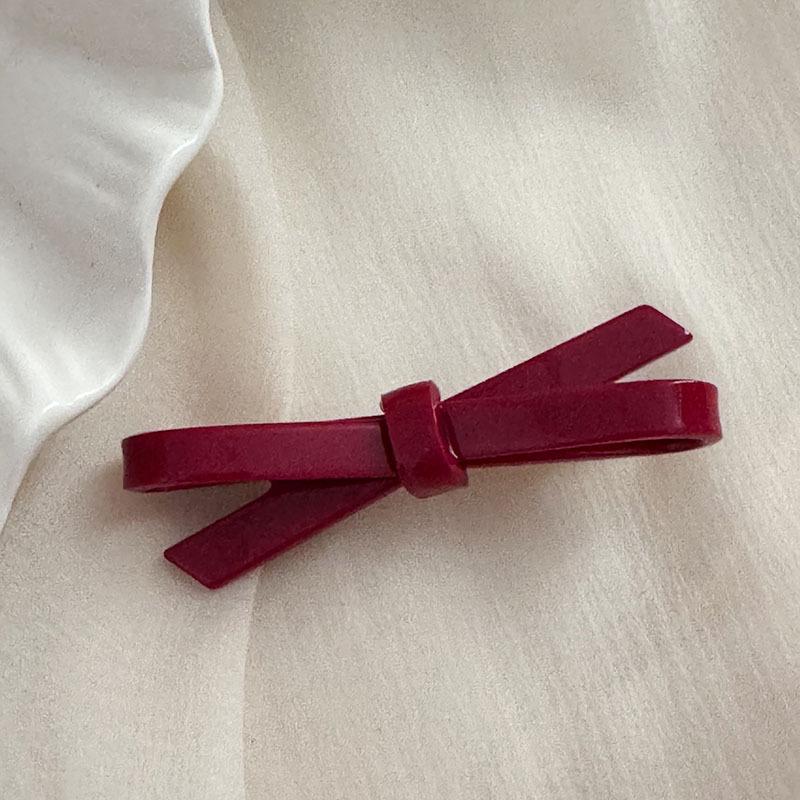 Festive Wine Red Bow Duckbill Hair Clip - Sweet Retro Style