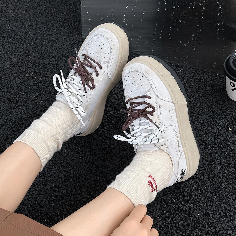 Звездные туфли женские ретро старые повседневные спортивные туфли весна новые кожаные толстые подошвы 35