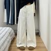 Women's Plus Size High-Waisted White Wide-Leg Jeans - Spring New Arrivals, Slimming Loose Fit for Pear Shape Body, Floor-Length.