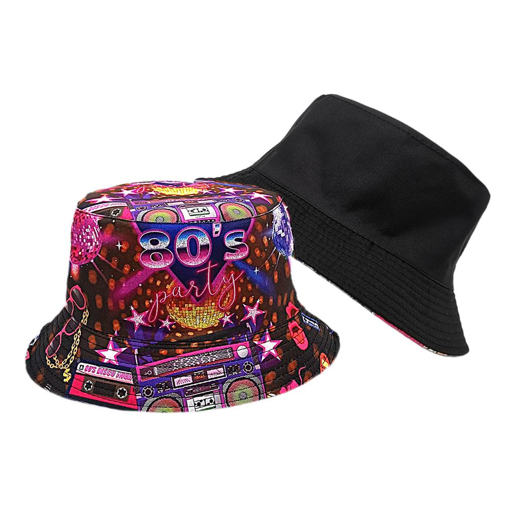 Foldable Bucket Hat Adult 80s 90s Nostalgic Colorful Print Fisherman Hat Fashion Reversible Hat for AllAge Person