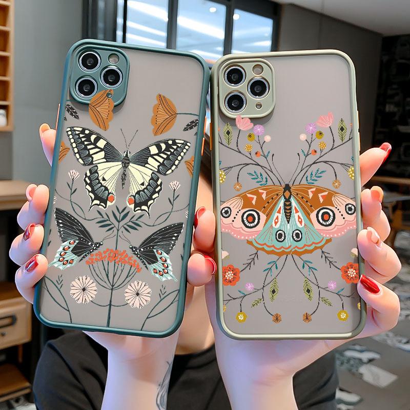 Flowers Butterfly Aesthetic Phone Case For iPhone 7 8 plus X XS MAX XR SE2 16 15 14 11 12 13 Pro Max Back Shockproof soft Cover