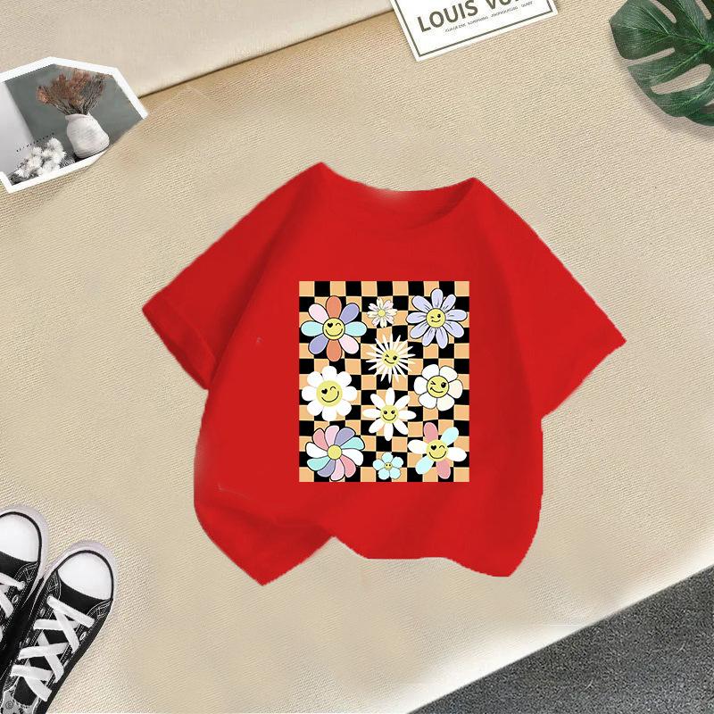 Children T-shirt FlowerPrinted Kids 100% Cotton Clothes Tops 2-13Y O-Neck Short-sleeve T-shirt