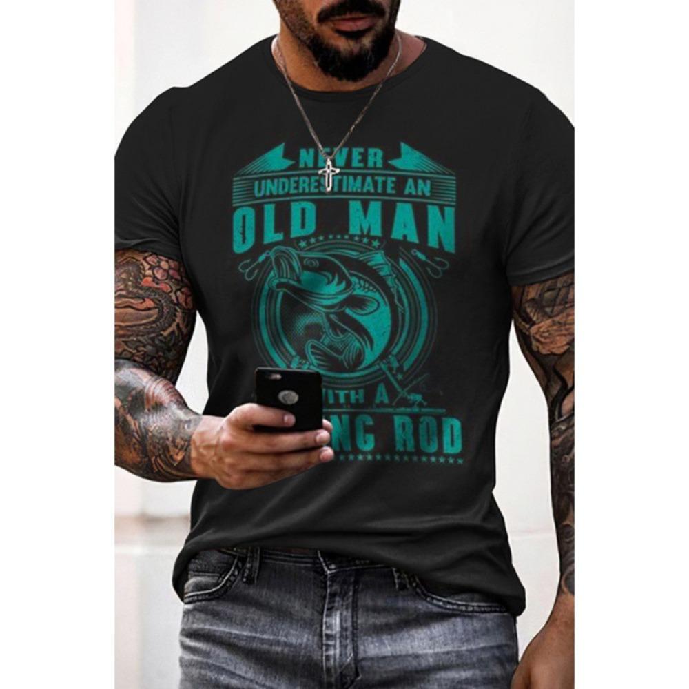 Summer Fashion Men's Fishing Letter 3D Printed T-shirt Comfortable Soft Breathable Loose Large Casual Sports Versatile Short Sleeve T-shirt