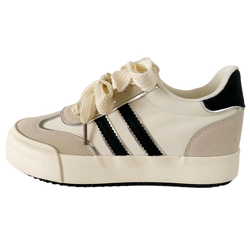 

6642 latex insole/inner heightening thick-soled German training shoes women s shoes 2025 new round head niche board shoes little white shoes 35 бежевый