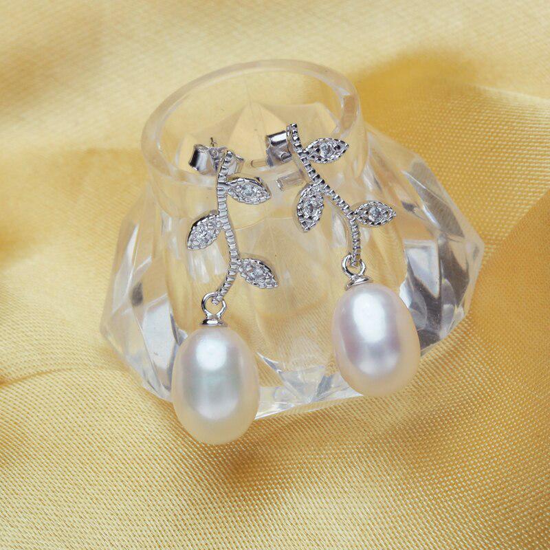 LSOOYH Natural Freshwater Pearl Earrings Choker For Women Casual Jewelry Pearl Bohemia Leaf Earrings