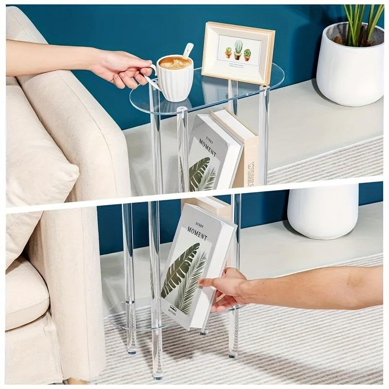 Acrylic Oval Side Table, 2-Layer Bedside Table, Perfect for Storage in Living Room, Bedroom and Bathroom