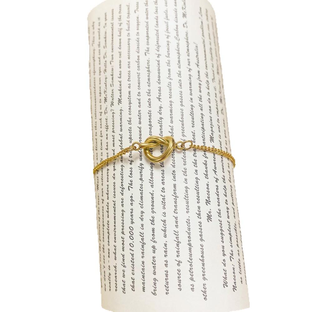 French-Inspired Gold Stainless Steel Heart Knot Bracelet for Women