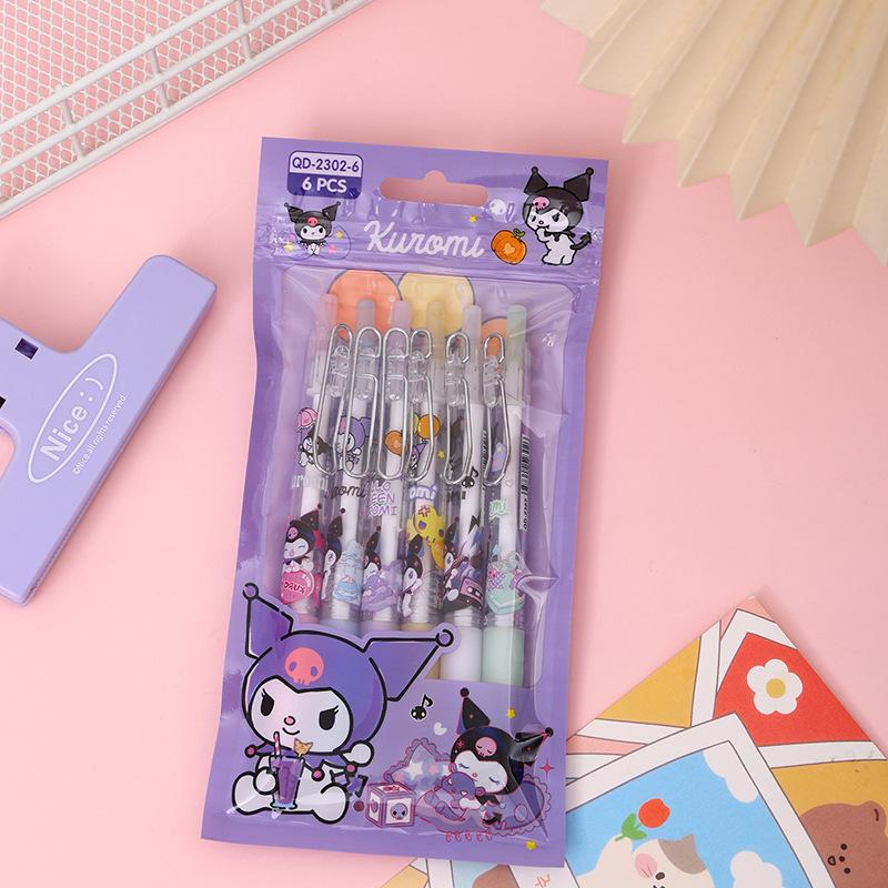Sanrio 6pcs 0.5mm Press the pen bullet to press the neutral pen with high-value writing pen with good looking student pen Supplies Writing Tools