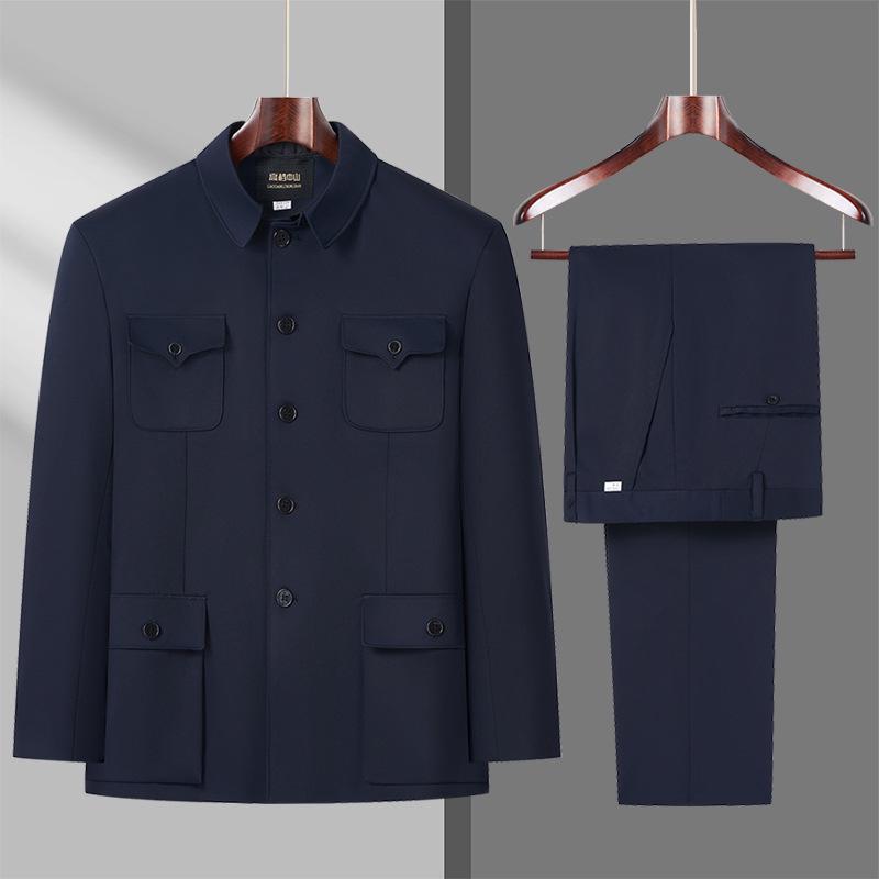 

Мужской костюм Чжуншань в китайском стиле - Классический комплект для весны и осени: Включает официальное пальто, рубашку и брюки для папы и пожилого человека. Size 170 (100-125 jin)