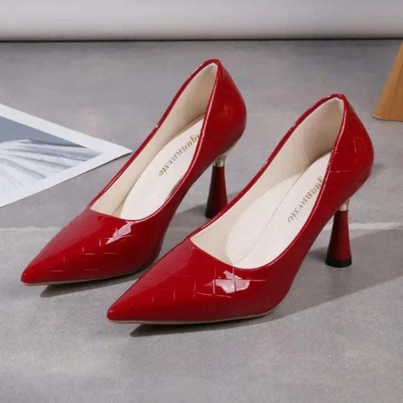 Dames Hoge Hakken Temperament Puntige Hoge Hakken Enkele Schoenen Elegante Banket Feest Schoenen Bruiloft Bruids Schoenen Lederen Jurk Pumps