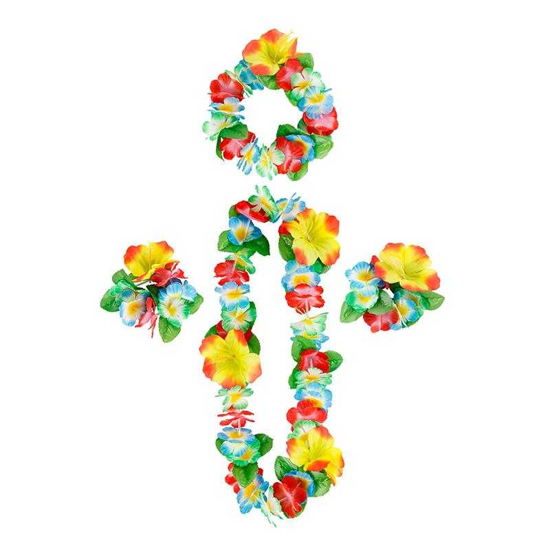 4Pcs/Set Hawaiian Flower Leis Garland Necklace Wreath Petal Headband Bracelet Beach Party Decor Wedding Dressing Accessories