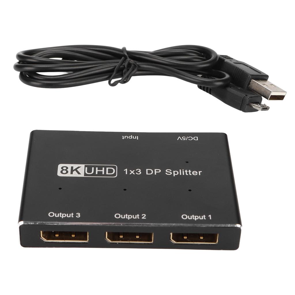 1x3 DisplayPort Splitter Triple MST SST Hub DP 1.4 Splitter for IOS System for Windows System for Android System