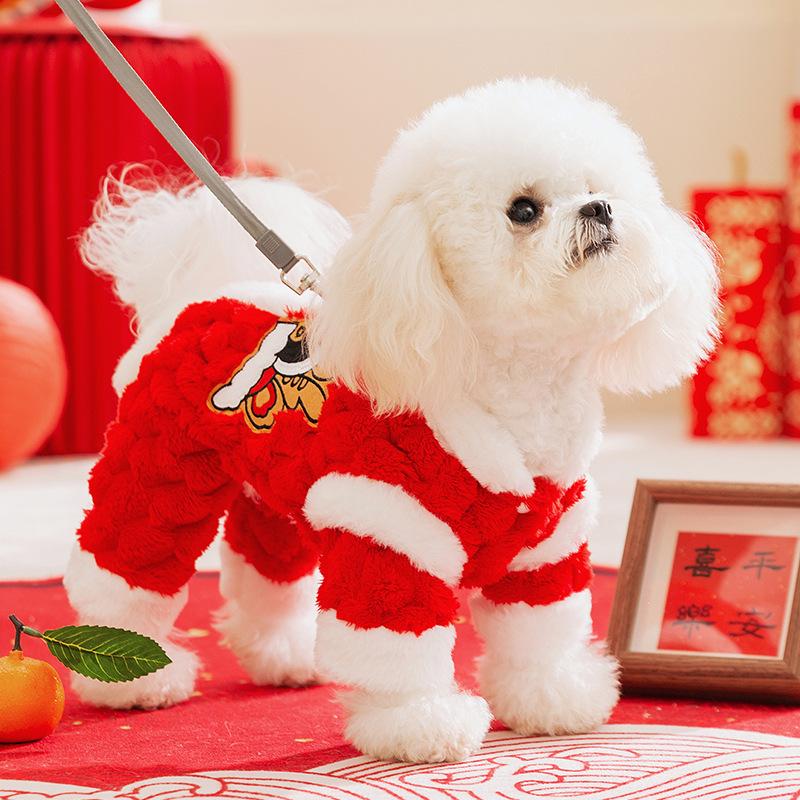 New Year's Dog Clothing Festive New Year's Eve Small Dog Teddy Bigbear Yorkshire Cat Four-legged Flannel Pet Clothing