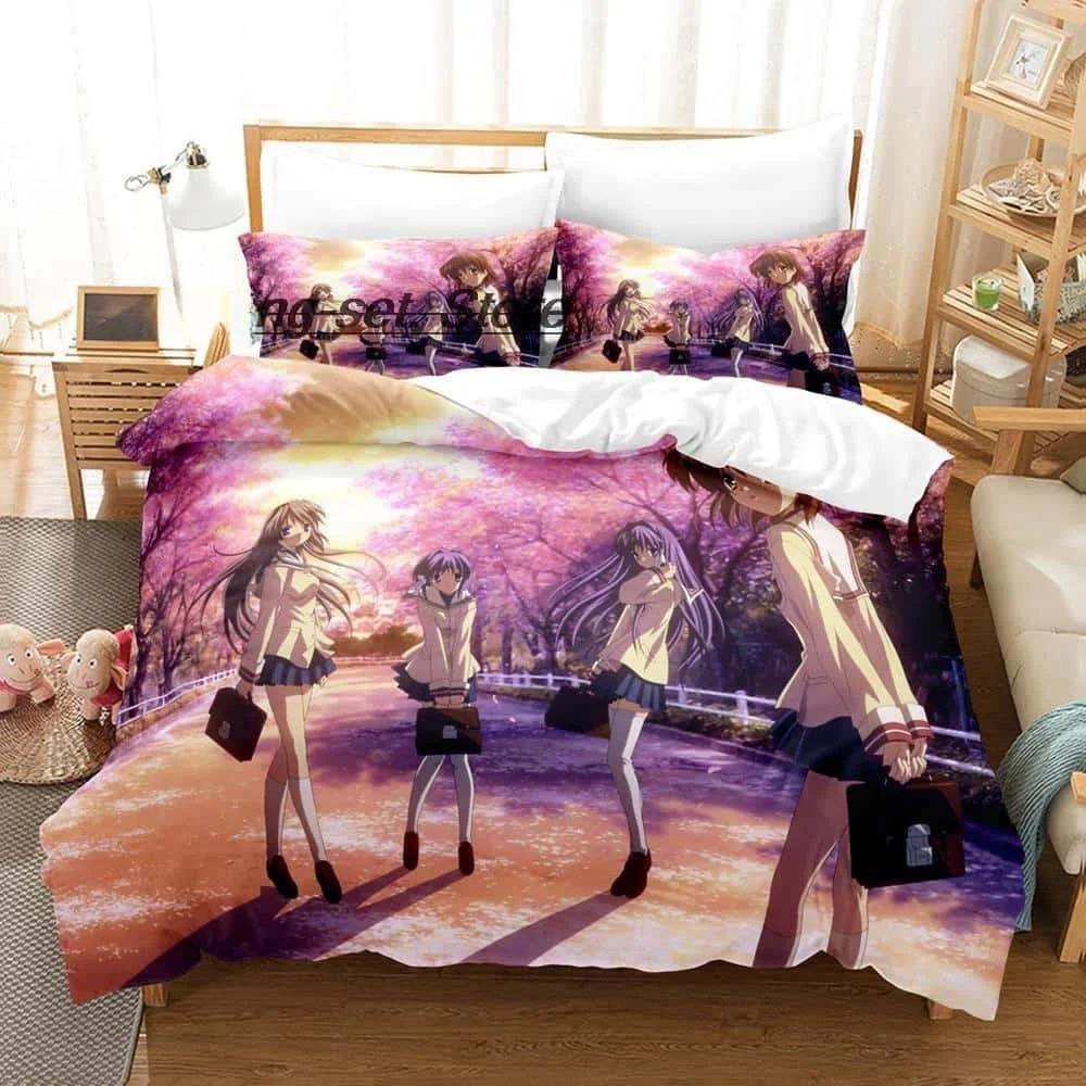 Nytt 3D-tryck Anime Sänglakan Set Clannad Sängkläder Set Enkelsäng Tvilling Full Queen King Size Sängset Vuxen Barn Sovrum Påslakanset