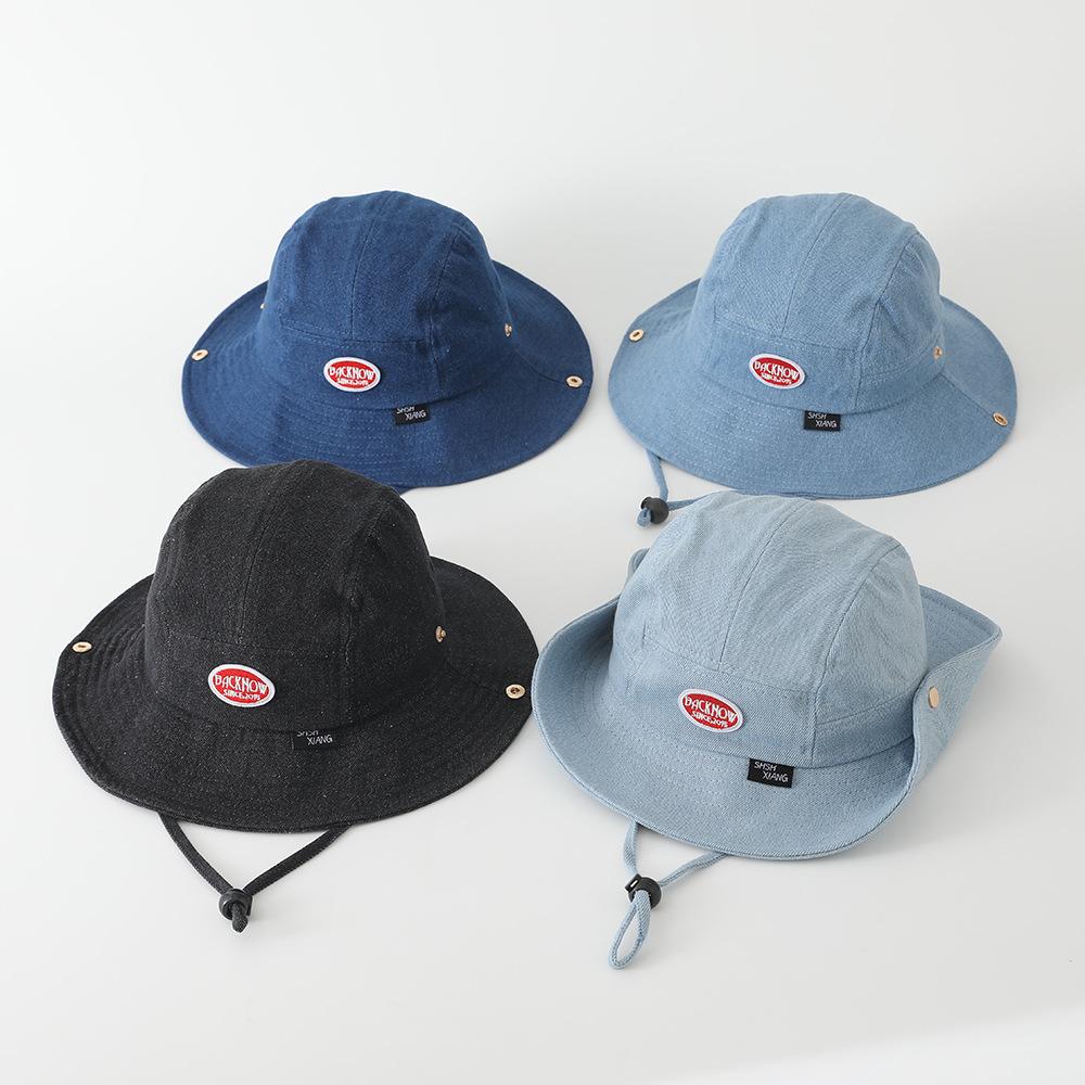 Zealous Sole Women's Dark Blue New Embroidered Letter Cotton Autumn Denim Bucket Hat Cap For Baby Cute Fisherman Hat Travel Sunshade 52Cm