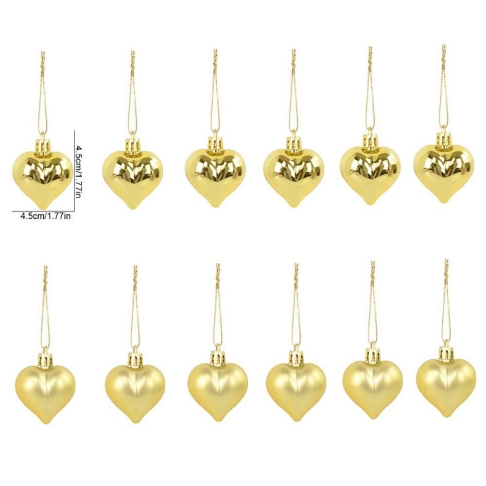 12Pcs Plastic Heart Shape Christmas Ball Bright Christmas Pendants  for Home
