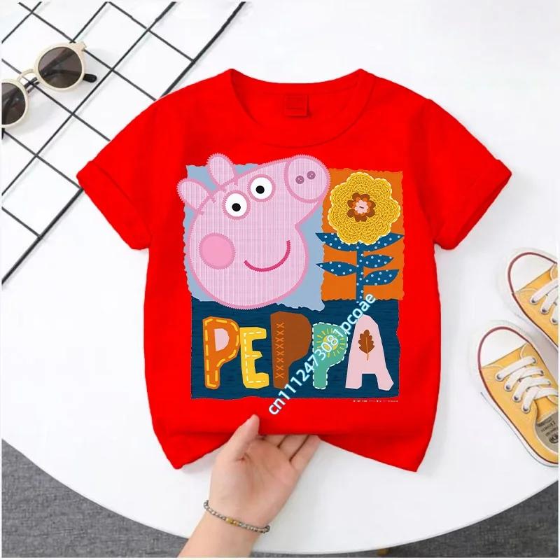 2026 Summer New Style T-shirt - Peppa Pig Kids' Pure Polyester Short-Sleeved Boys' Sportswear Girls' Casual Top with Cartoon Print