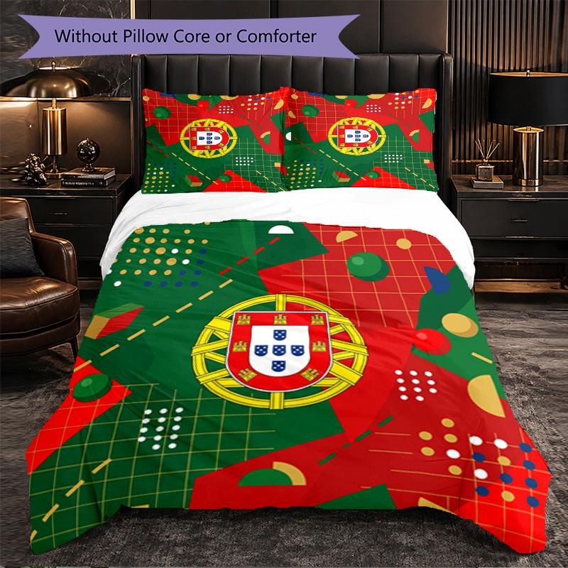 Set Biancheria da Letto 3 Pezzi con Motivo Calcio Portogallo Morbida Copripiumino in Microfibra con Federe per Camera da Letto