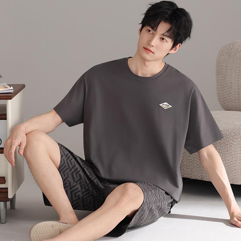 Pajamas Men's Summer Cotton Short Sleeve Shorts 1011 New Summer Thin Outer Wear Men's Large Size Loungewear Set