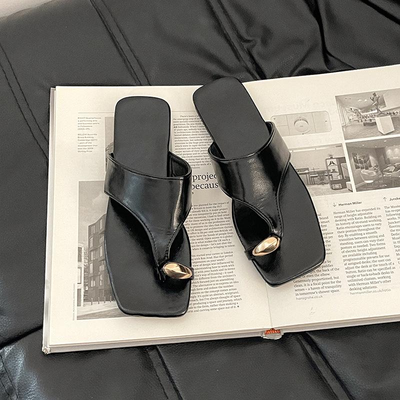 

Повседневные мягкие шлепанцы-вьетнамки на плоской подошве, женские летние модные универсальные пляжные, закрывающие пальцы, римские прохладные шлепанцы 35