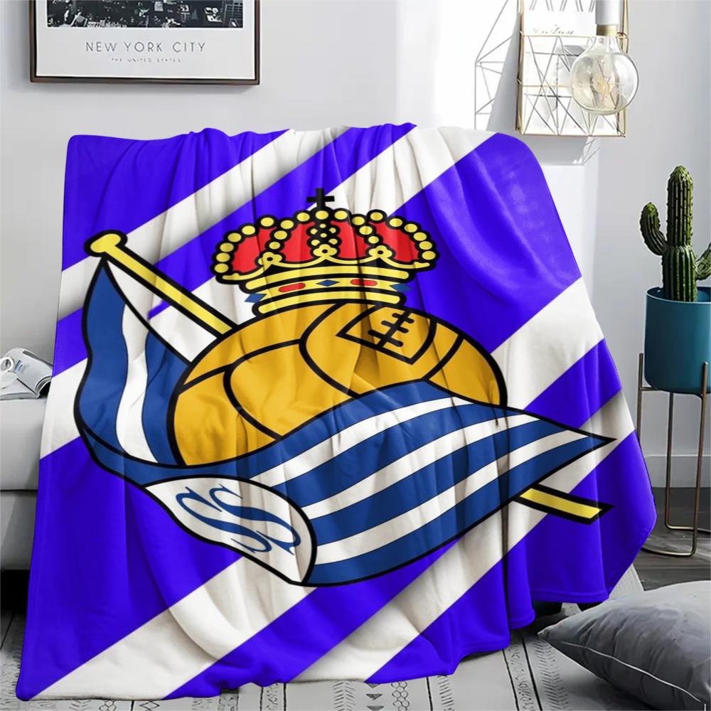 1Pc Real Sociedad Print Flannel Blanket, High Quality Comfortable for All Seasons, Home Decor, Warmth and Comfort, Perfect for Christmas Gifts