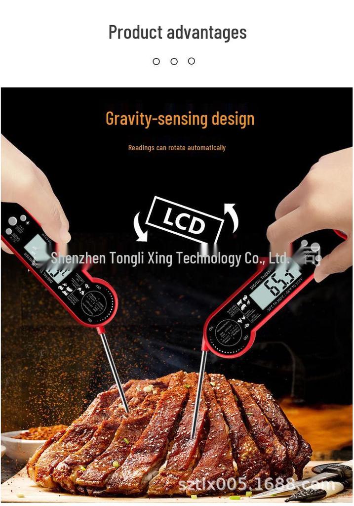 Digital Folding Food Thermometer with Automatic Rotation: Instant Read, Waterproof, and Electronic Temperature Probe for Kitchen and Meat Use