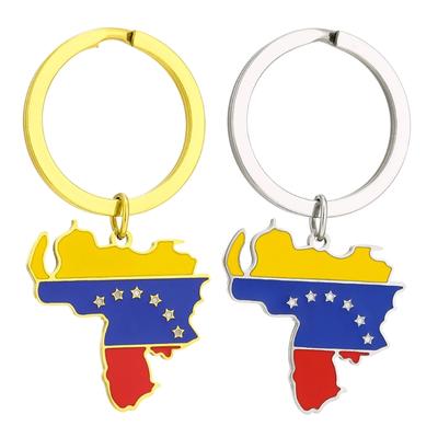 Venezuela Carte Drapeau Breloque Porte-clés Acier inoxydable Pendentif Porte-clés Bijoux