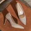 French Sequin High Heels: Xiuhe Wedding Dress Pointed Toe Flats for Women
