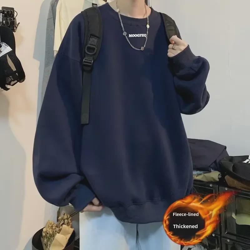 

Весна и осень 2023 г. Модные свободные толстовки с круглым вырезом для мужчин, доступны большие размеры M темно-синий