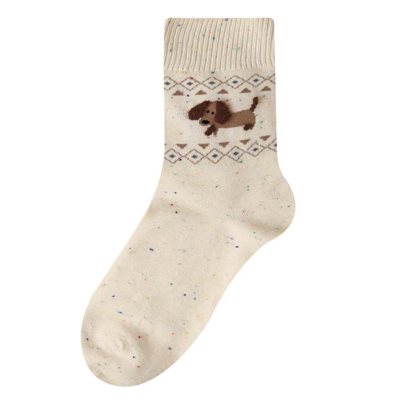 Female Spring and Autumn Lovely Embroidered Cartoon Tube Cotton Socks