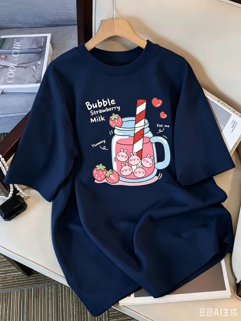 Delicious Strawberry Drink Printed Unisexs TShirt Summer Breathable Street Casual Sports Cool Short Sleeve Unisex Clothing Y2k