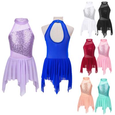 Girls Ballet Dance Dress Sequin Cutout Back Leotard Lyrical Dance Costumes Contemporary Gymnastics Leotard