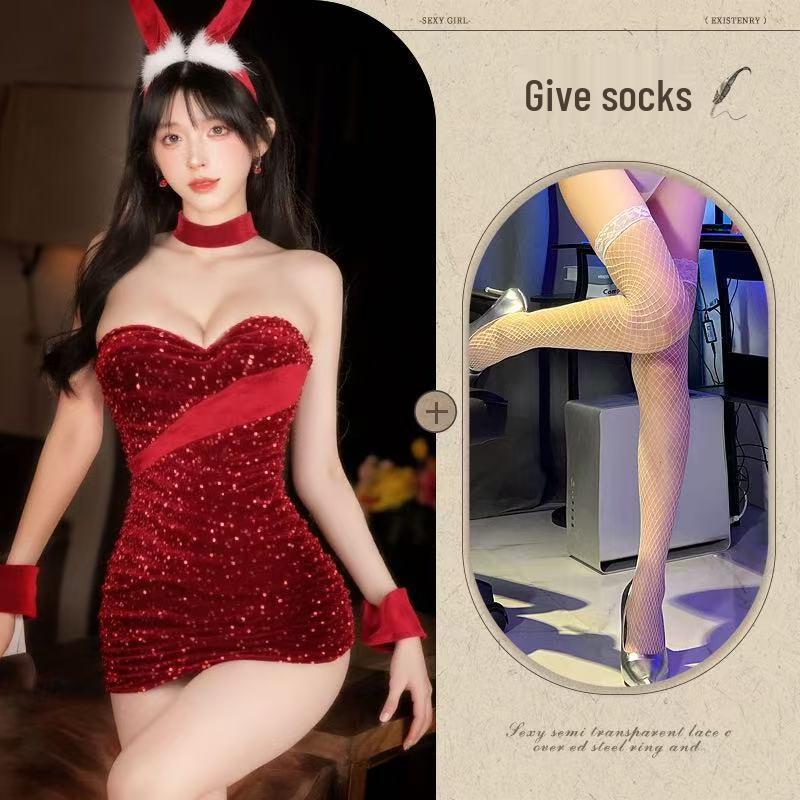 Mu Cheng Velvet Bunny Girl Lingerie Set - Quick Release Christmas Costume