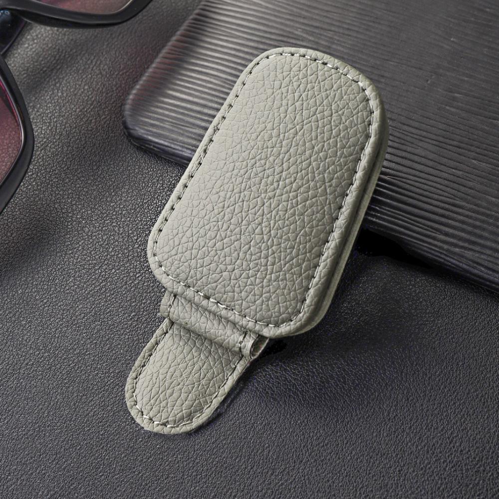 Premium PU Leather Car Sunglasses Clip, Magnetic Visor Glasses Holder with Card Storage, Universal Auto Sun Visor Organizer for Sunglasses & Cards