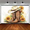 2D Vintage Western Cowboy Hat & Boots Backdrop Sunflower Themed Party Photography Background