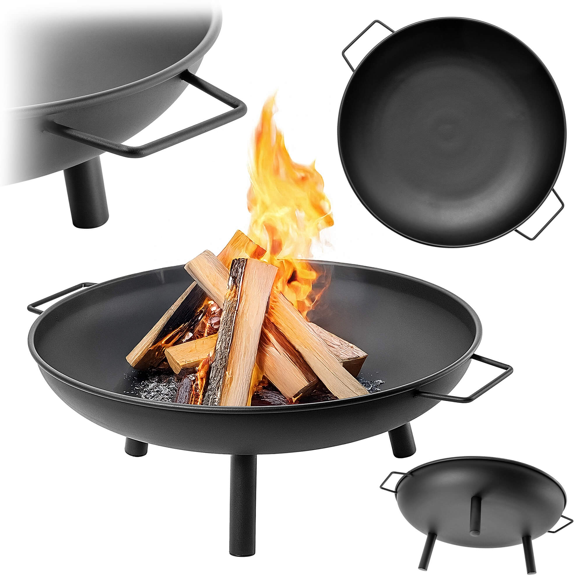 KADAX Garden Fire Pit Large 58cm For Bonfire Grill Cauldron Bowl Steel Black