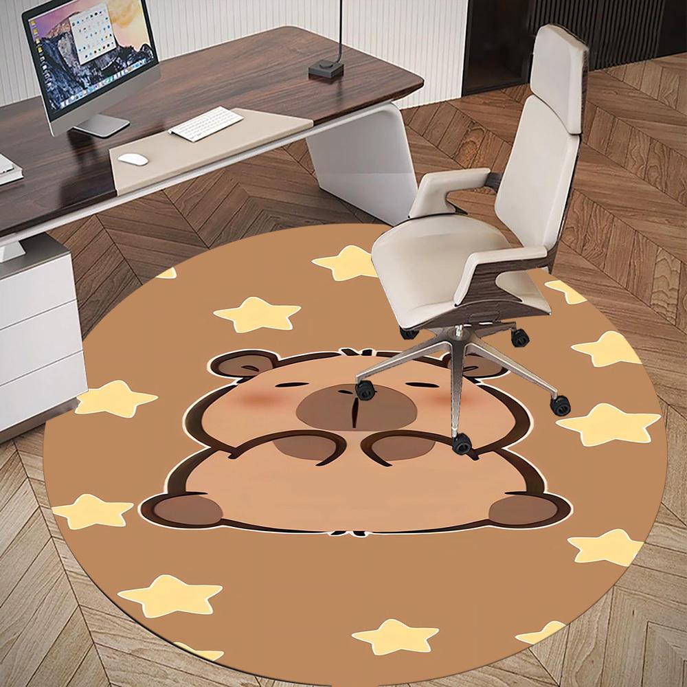 1PC Capybara Stars Cute Round Chair mat Area Rug - Non-Slip, Floor Mat for Office, Bedroom, home decor Christmas Gift c0528118