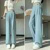 Loose and Relaxed Summer Wide-Legged Pants with Design and Platter Button
