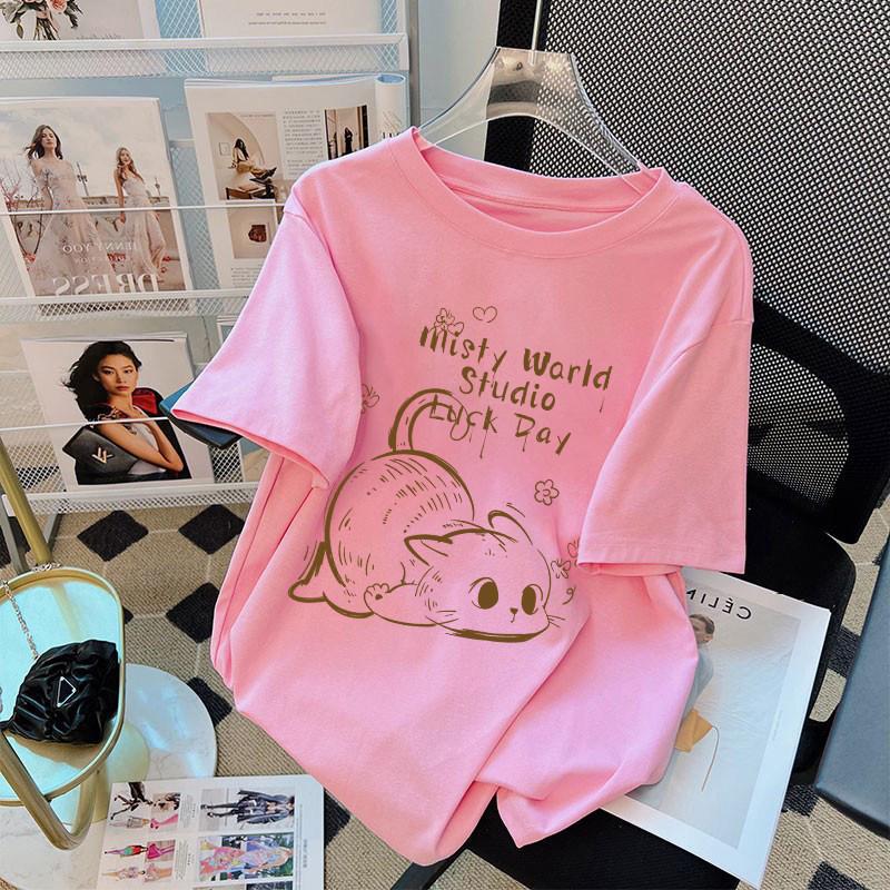 Women's Crew Neck Short Sleeve Graphic Tee Loose Fit Japanese Casual Cartoon Print T-Shirt