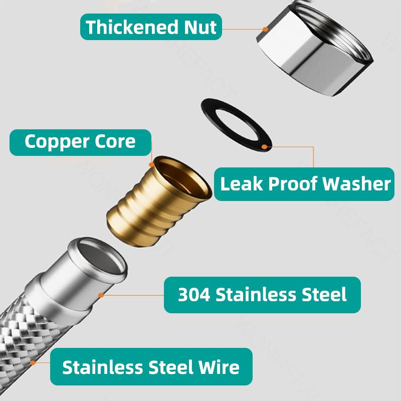 Toilet Water Heater Inlet Hose Thickened Explosion Proof Braided Hose Universal G1/2 High Flow Rate 304 Stainless Steel