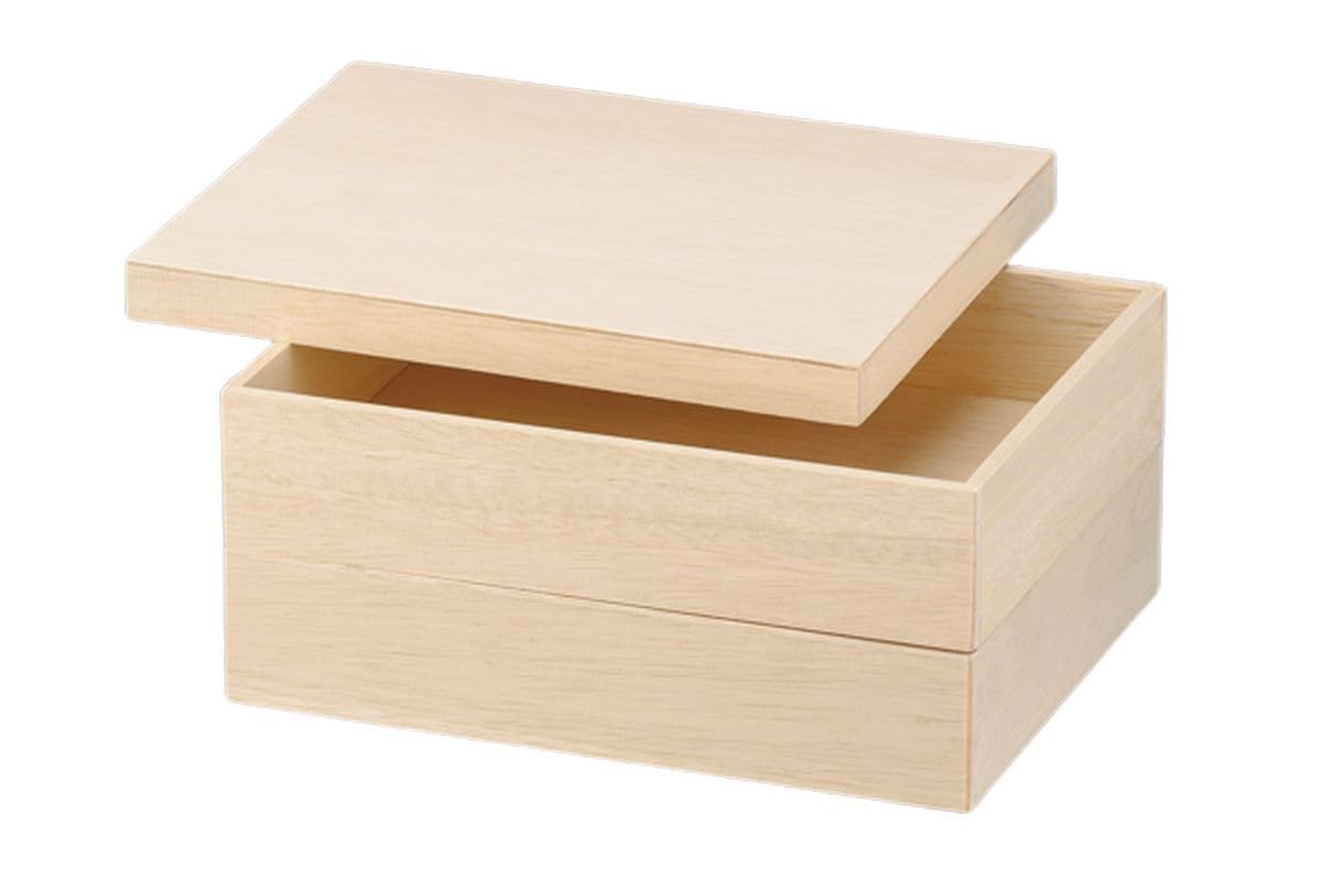 

Wooden Jubako Fuukiho White x x Made in Japan J-kitchens Two-Tier Box, 9-inch, Long, Wood, 26.3cm 20.0cm 13.4cm,